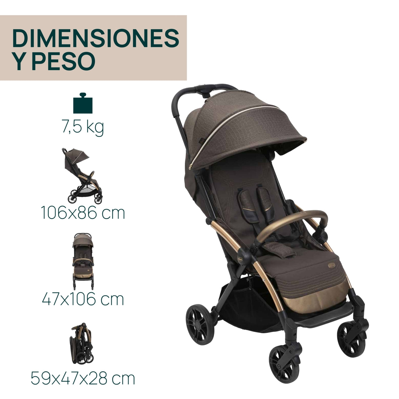 Silla de paseo Goody XPlus Bronze Lizard Re Lux Eco+ Marrón Chicco